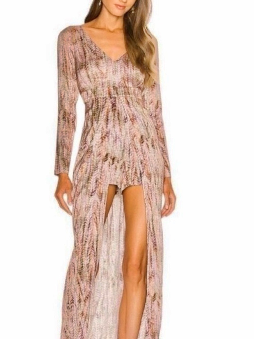 Alexis Pink Patterned Long-Slit Jumpsuit Romper